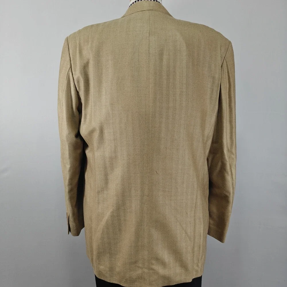 Kasper Men's Sport Coat Blazer‎ Two Button Beige Herringbone Silk Wool Size 44L